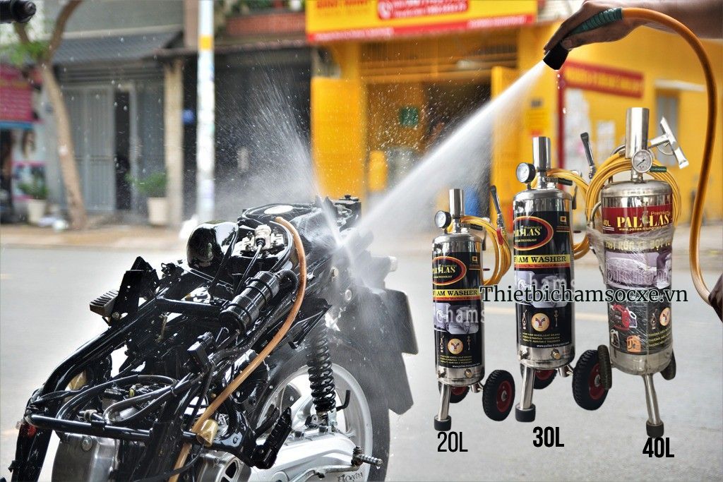 Bình tạo bọt tuyết rửa xe máy nên dùng máy nén khí bao nhiêu lít?